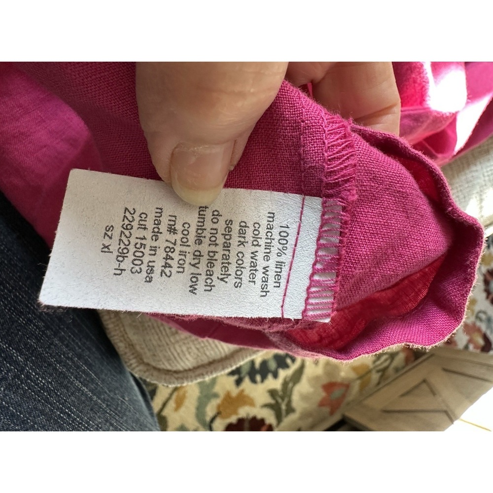 Heaven Linen XL Button Down Shirt 3/4 Sleeve Raspberry Boxy Lagenlook Oversized - Picture 7 of 7